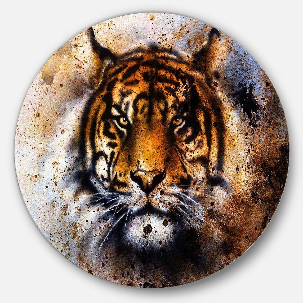 Designart - Tiger Collage with Rust Design' Disc Animal Circle Metal Wall Art